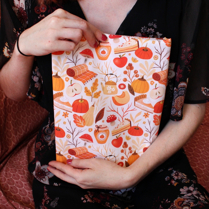 Tissu illustré "Automne cosy" – popeline, velours & French terry – motif automnal