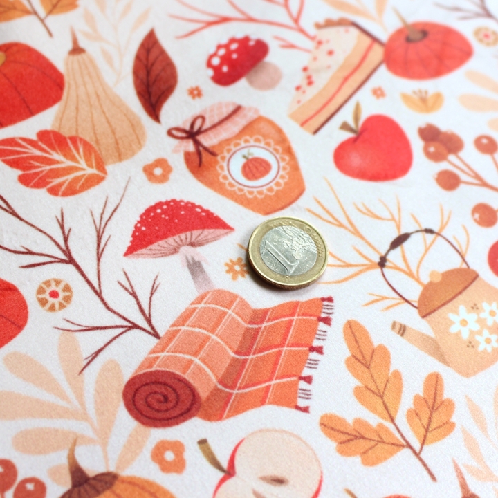 Tissu illustré "Automne cosy" – popeline, velours & French terry – motif automnal