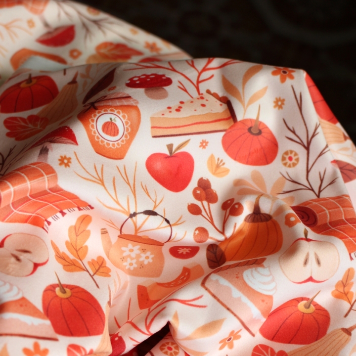 Tissu illustré "Automne cosy" – popeline, velours & French terry – motif automnal