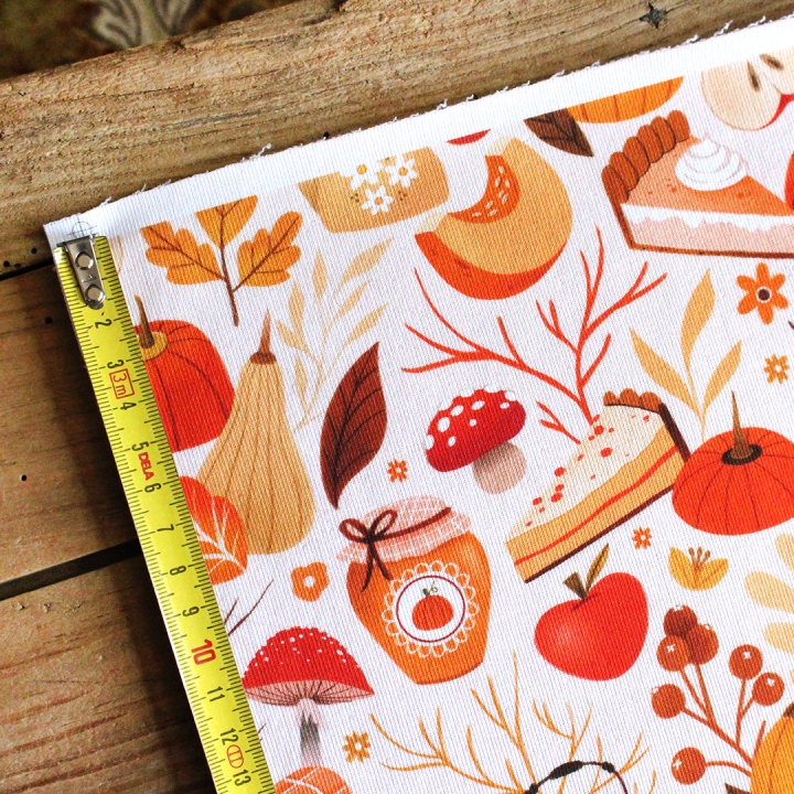 Tissu illustré "Automne cosy" – popeline, velours & French terry – motif automnal