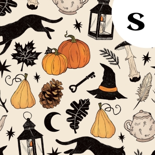 Coupon de tissu illustré "Autumn Witch" 48x48 cm – Popeline & French Terry – motif automnale, sorcière