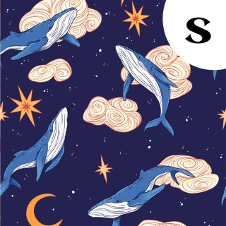 Tissu illustré "Baleines" – popeline, velours & French terry – motif onirique et magique