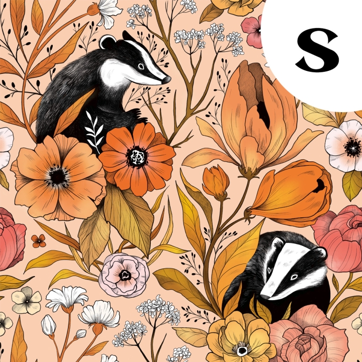 Coupon de tissu illustré "Blaireaux" 48x48 cm – Popeline & French Terry – motif poétique