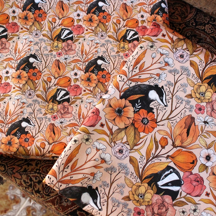 Tissu illustré "Blaireaux" – popeline, velours & French terry – motif poétique