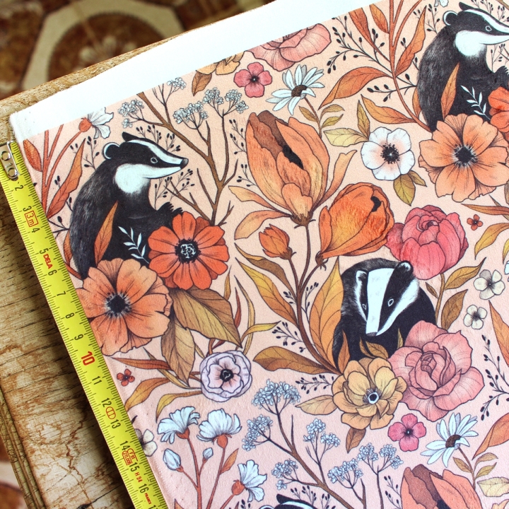 Tissu illustré "Blaireaux" – popeline, velours & French terry – motif poétique