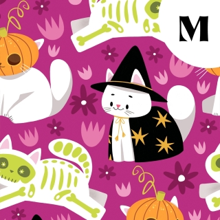 Coupon de tissu illustré "Challoween" 48x48 cm – Popeline & French Terry – motif halloween