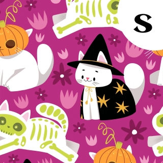 Coupon de tissu illustré "Challoween" 48x48 cm – Popeline & French Terry – motif halloween