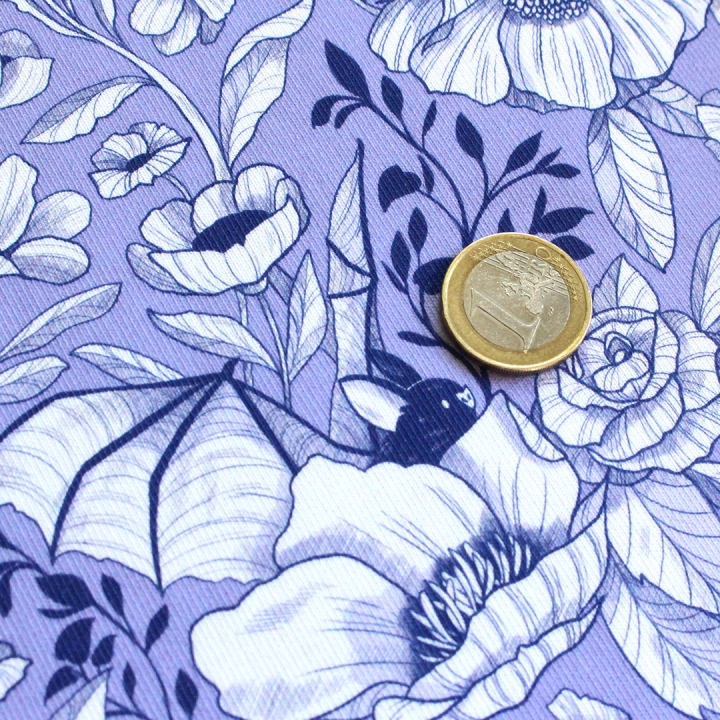 Coupon de tissu illustré "Chauve-souris bleues" 48x48 cm – Popeline & French Terry