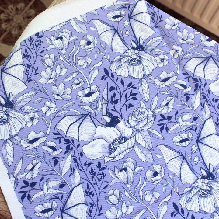 Coupon de tissu illustré "Chauve-souris bleues" 48x48 cm – Popeline & French Terry