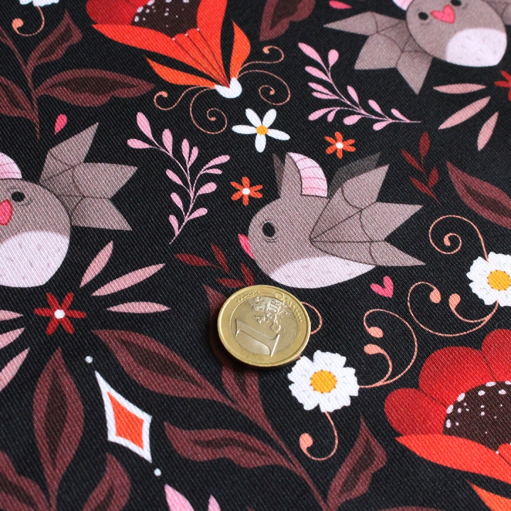 Coupon de tissu illustré "Chauve-souris" 48x48 cm – Popeline & French Terry – motif dark, spooky, halloween