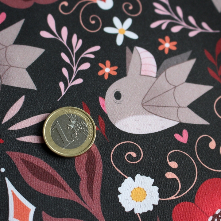 Tissu illustré "Chauve-souris" – popeline, velours & French terry – motif dark, spooky, halloween