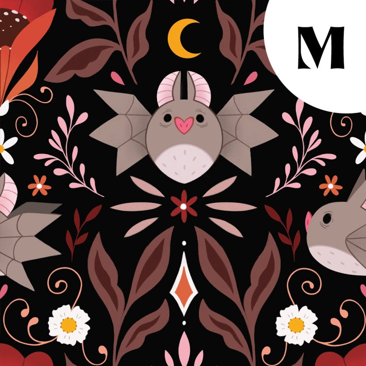 Tissu illustré "Chauve-souris" – popeline, velours & French terry – motif dark, spooky, halloween