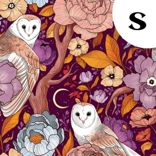 Tissu illustré "Chouettes effraies" – popeline, velours & French terry – motif mystique, sorcière, magique