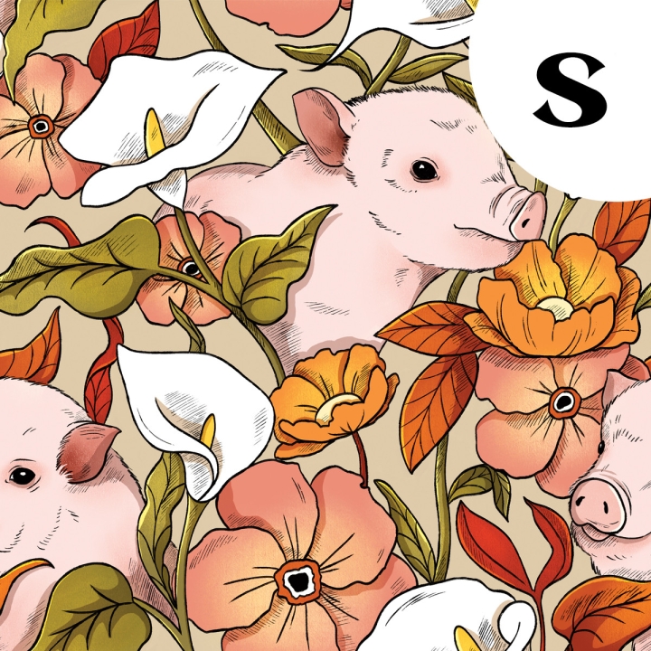 Coupon de tissu illustré "Cochons" 48x48 cm – Popeline & French Terry – motif poétique