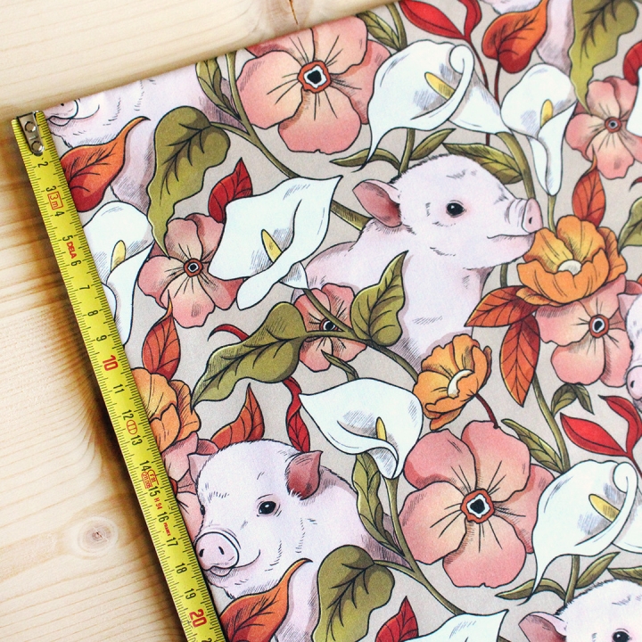 Tissu illustré "Cochons" – popeline, velours & French terry – motif poétique