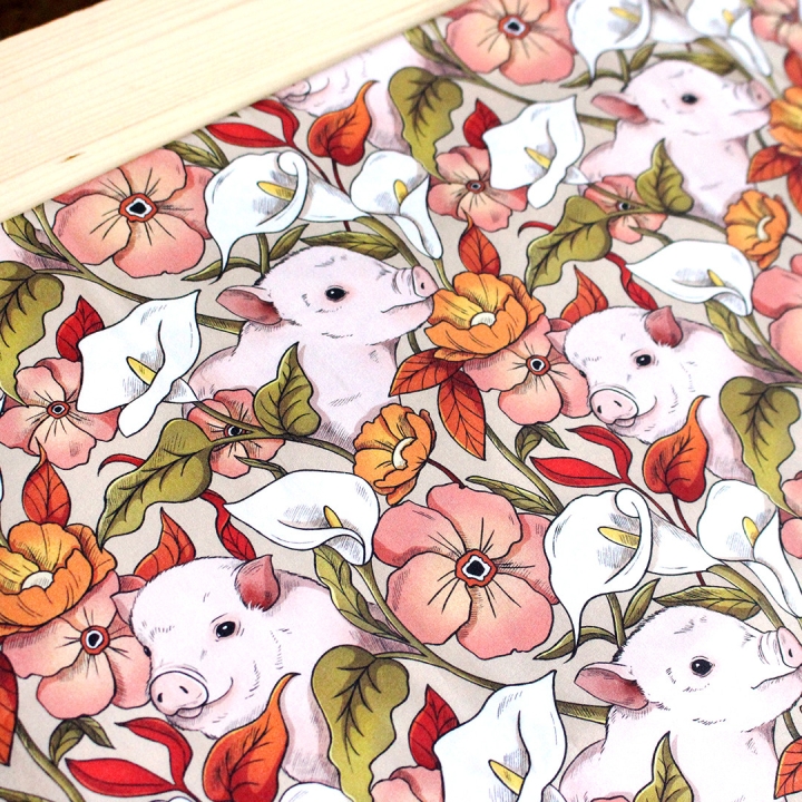 Tissu illustré "Cochons" – popeline, velours & French terry – motif poétique