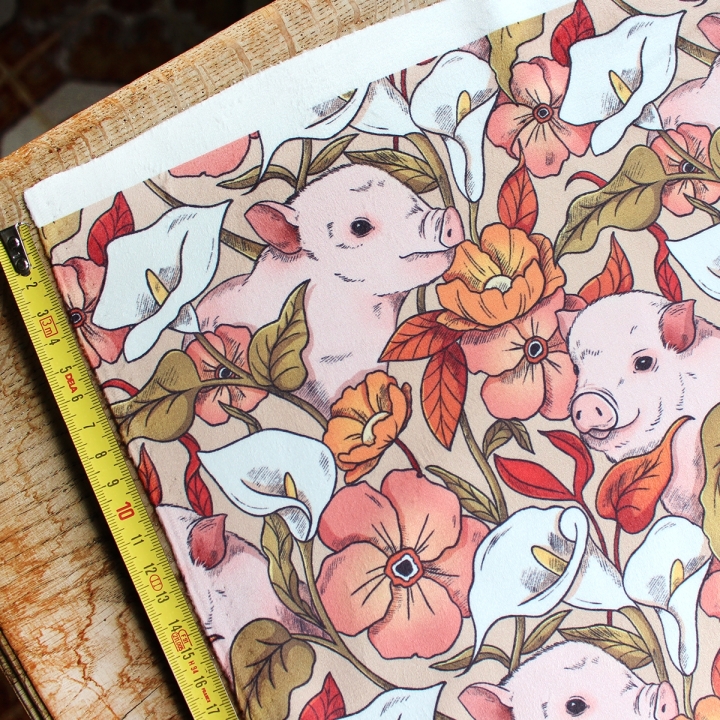 Tissu illustré "Cochons" – popeline, velours & French terry – motif poétique
