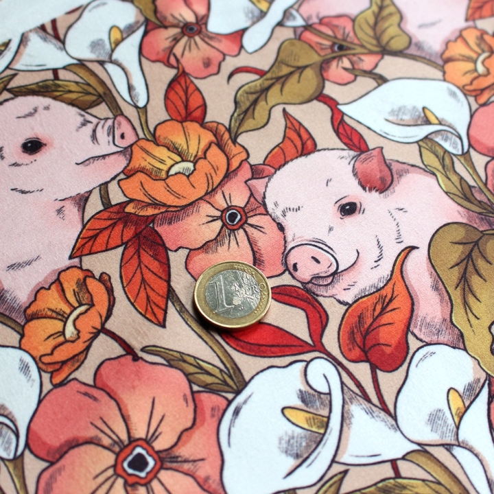 Tissu illustré "Cochons" – popeline, velours & French terry – motif poétique
