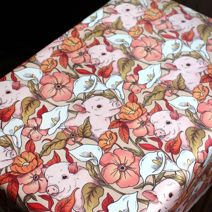 Tissu illustré "Cochons" – popeline, velours & French terry – motif poétique