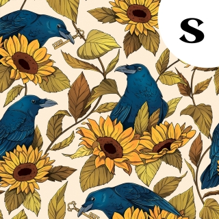 Coupon de tissu illustré "Corbeaux & Tournesols" 48x48 cm – Popeline & French Terry