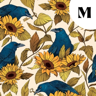 Tissu illustré "Corbeaux & tournesols" – popeline, velours & French terry