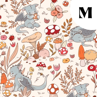 Tissu illustré "Dragons et champignons" – popeline, velours & French terry – motif enfantin