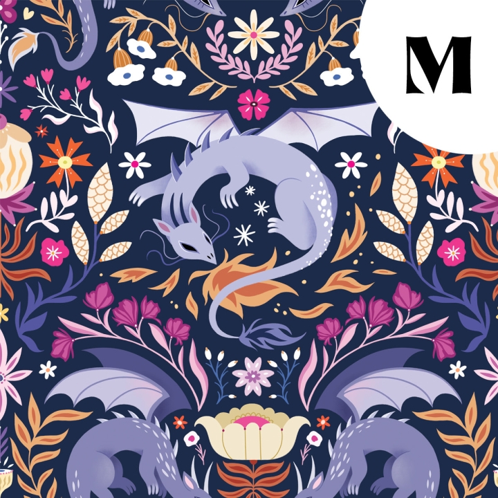 Tissu illustré "Dragons colorés" – popeline, velours & French terry – motif fantasy