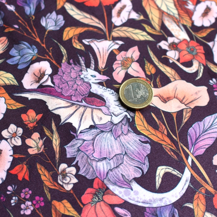Tissu illustré "Dragons féériques" – popeline, velours & French terry – motif féérique, fantasy