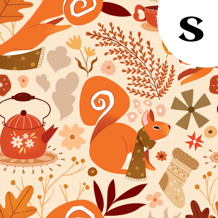 Tissu illustré "Écureuils écharpes"– popeline, velours & French terry – motif automnal