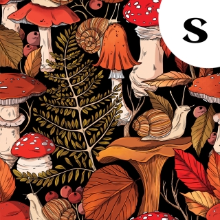 Tissu illustré "Escargots & champignons" – popeline, velours & French terry – motif automnal, forêt