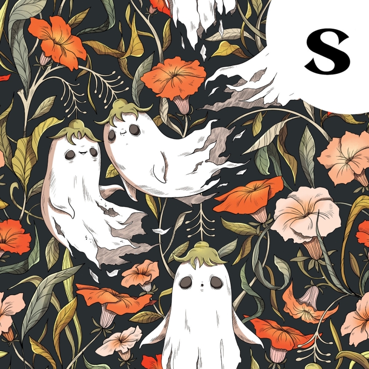 Coupon de tissu illustré "Fantômes" 48x48 cm – Popeline & French Terry – motif spooky, halloween