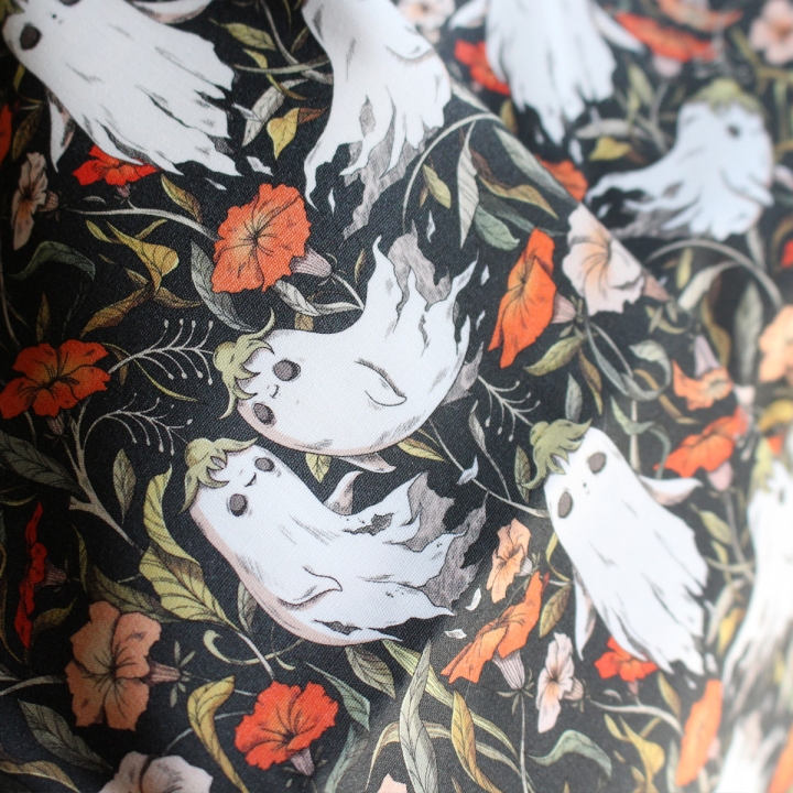 Coupon de tissu illustré "Fantômes" 48x48 cm – Popeline & French Terry – motif spooky, halloween