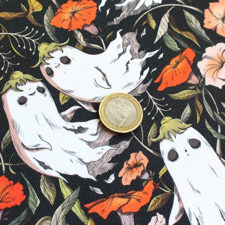 Coupon de tissu illustré "Fantômes" 48x48 cm – Popeline & French Terry – motif spooky, halloween