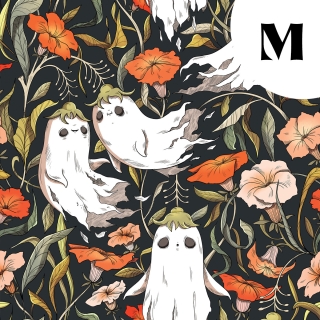 Coupon de tissu illustré "Fantômes" 48x48 cm – Popeline & French Terry – motif spooky, halloween