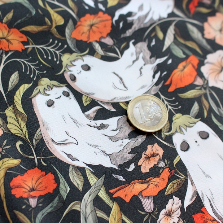 Tissu illustré "Fantômes"– popeline, velours & French terry – motif spooky, halloween
