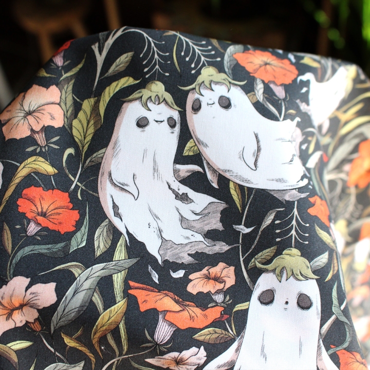 Tissu illustré "Fantômes"– popeline, velours & French terry – motif spooky, halloween