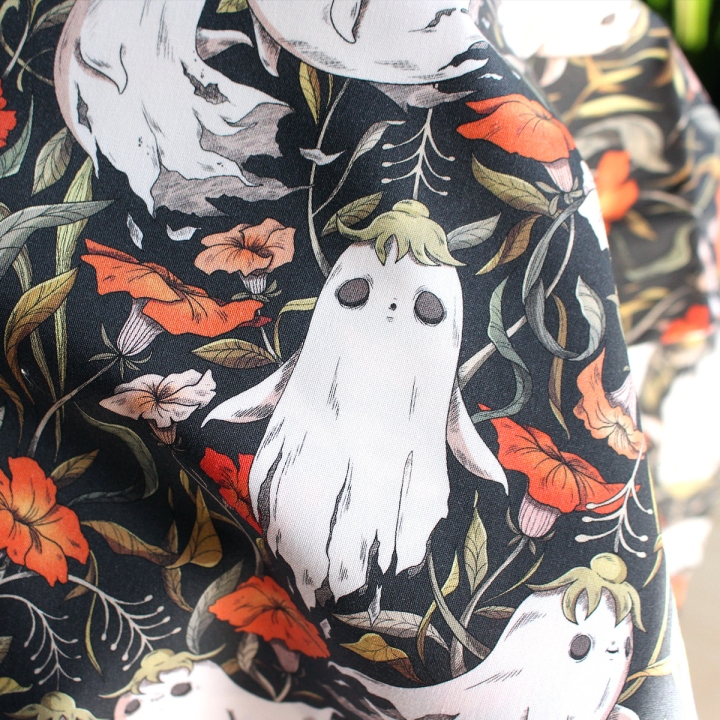 Tissu illustré "Fantômes"– popeline, velours & French terry – motif spooky, halloween