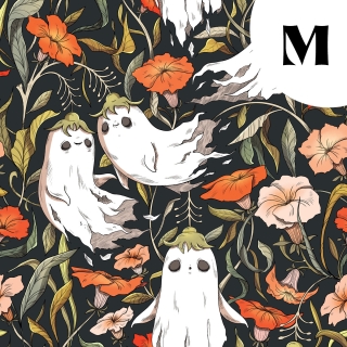 Tissu illustré "Fantômes"– popeline, velours & French terry – motif spooky, halloween