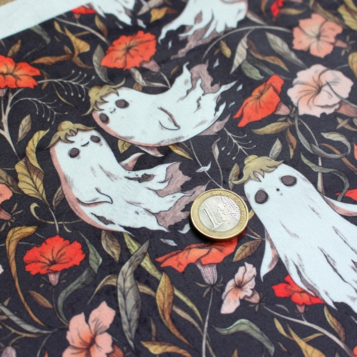 Tissu illustré "Fantômes"– popeline, velours & French terry – motif spooky, halloween