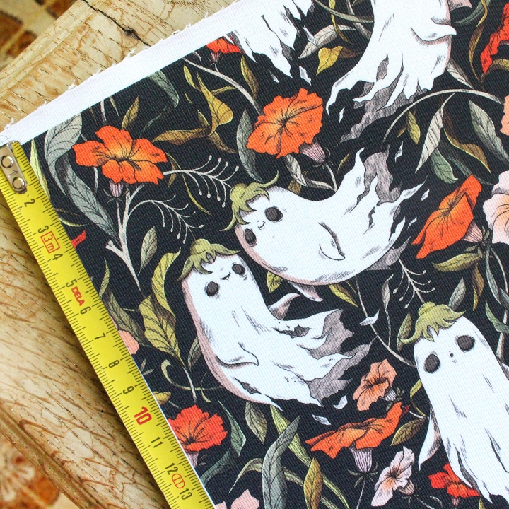 Tissu illustré "Fantômes"– popeline, velours & French terry – motif spooky, halloween