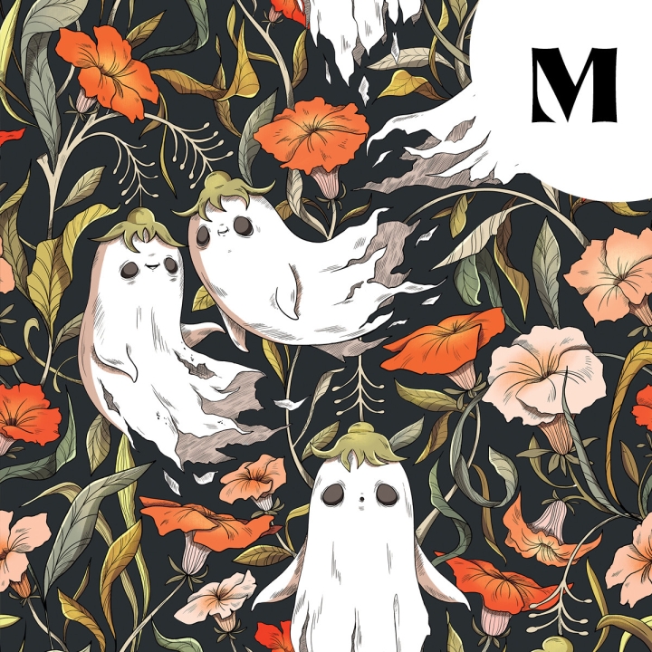 Tissu illustré "Fantômes"– popeline, velours & French terry – motif spooky, halloween