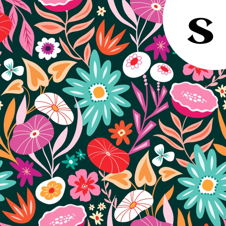 Coupon de tissu illustré "Flower Power" 48x48 cm – Popeline & French Terry – motif fleuri, coloré