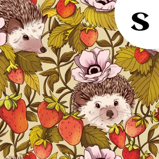 Coupon de tissu illustré "Hérissons fraises" 48x48 cm – Popeline & French Terry – motif poétique