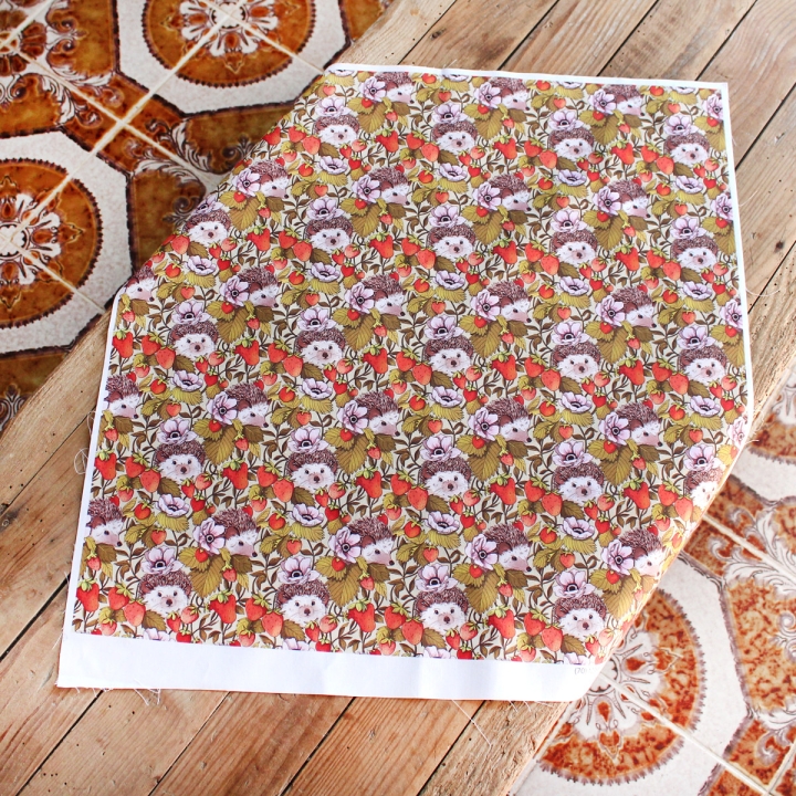 Coupon de tissu illustré "Hérissons fraises" 48x48 cm – Popeline & French Terry – motif poétique