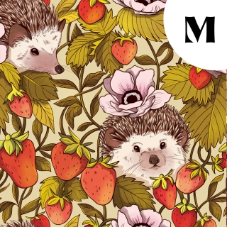 Coupon de tissu illustré "Hérissons fraises" 48x48 cm – Popeline & French Terry – motif poétique