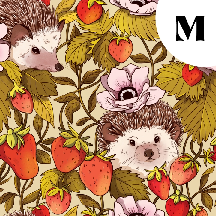 Tissu illustré "Hérissons et fraises" – popeline, velours & French terry – motif poétique