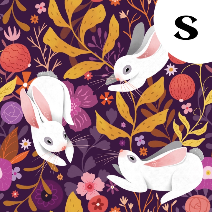 Coupon de tissu illustré "Lapins blancs" 48x48 cm – Popeline & French Terry – motif poétique