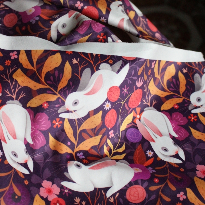 Tissu illustré "Lapins blancs"– popeline, velours & French terry – univers féerique