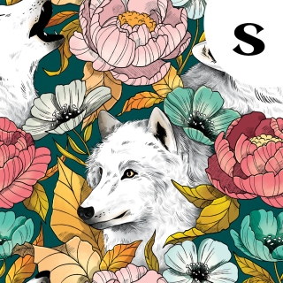 Coupon de tissu illustré "Loups blancs" 48x48 cm – Popeline & French Terry – motif poétique