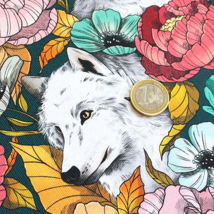 Tissu illustré "Loups blancs" – popeline, velours & French terry – motif poétique